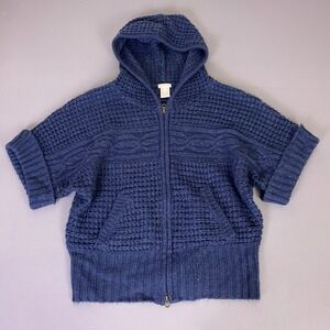 Maurices Full Zip Hoodie Women's XL Navy Blue Cable Waffle Knit Short Sleeve